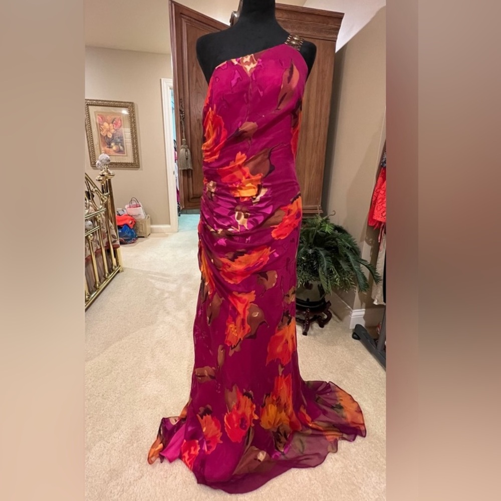 Aidan Mattox one shoulder floor length gown